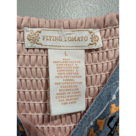 Flying Tomato Maxi Dress Peach Chiffon Embroidered Aztec Strapless Top Sz L - Picture 6 of 16